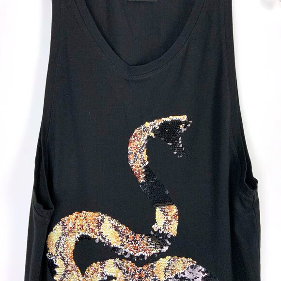 Zara Men’s Black Sequin Snake Tank Top Size Small - Picture 7 of 16